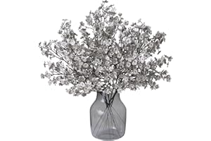 Momkids 6pcs Babys Breath Fabric Cloth Artificial Flowers Fake Gypsophila Bouquet Faux Silk Floral for Bulk Real Touch Fall Flower Arrangements Kitchen Wedding Home Decor (Grey)