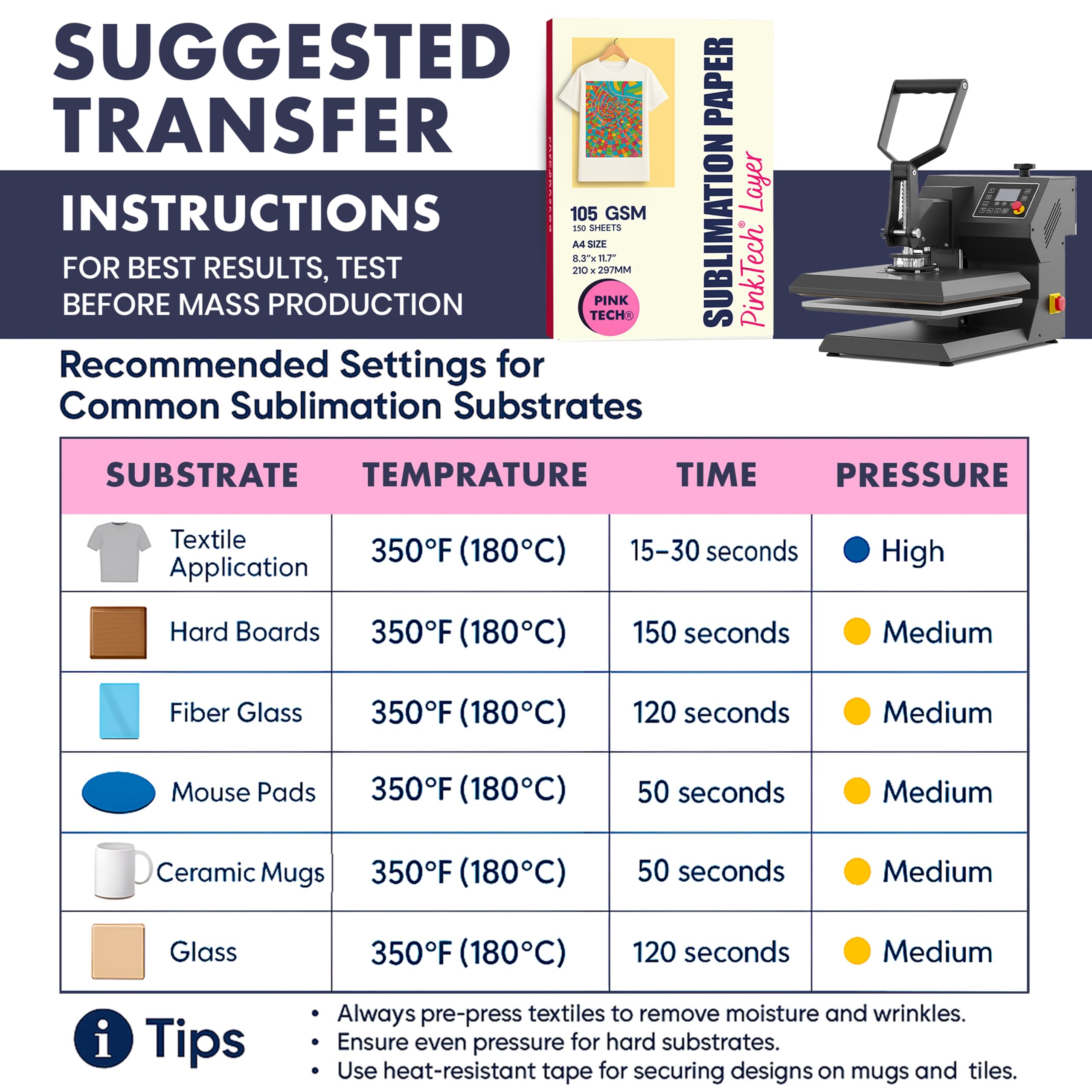 Hayes Paper Co. Sublimationspapier 150 Blatt (105g) 210 x 297 mm, DIN A4 Transferpapier, ideal für Inkjet Drucker mit Sublimationstinte, schnell trocknend, wischfest auf vielen Materialien 4