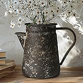 Z² BellaDecor Vintage Pitcher Vase Rustic Farmhouse Vase for Flowers Vintage Metal Milk Jug Small Decorative Pitcher Shabby Chic Decor for Home, Kitchen, Bathroom, Brown