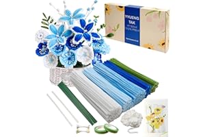 YYUENG TAK YYUENGTAK 350 Pcs Blue Pipe Cleaners Flower kit with tutoria,Fluffy Yarn,Green Floral Wires,Gardening Tape,Stamen(2 Colors)，Pipe Cleaners Craft,Chenille Stems for DIY Art Projects Creative Gift
