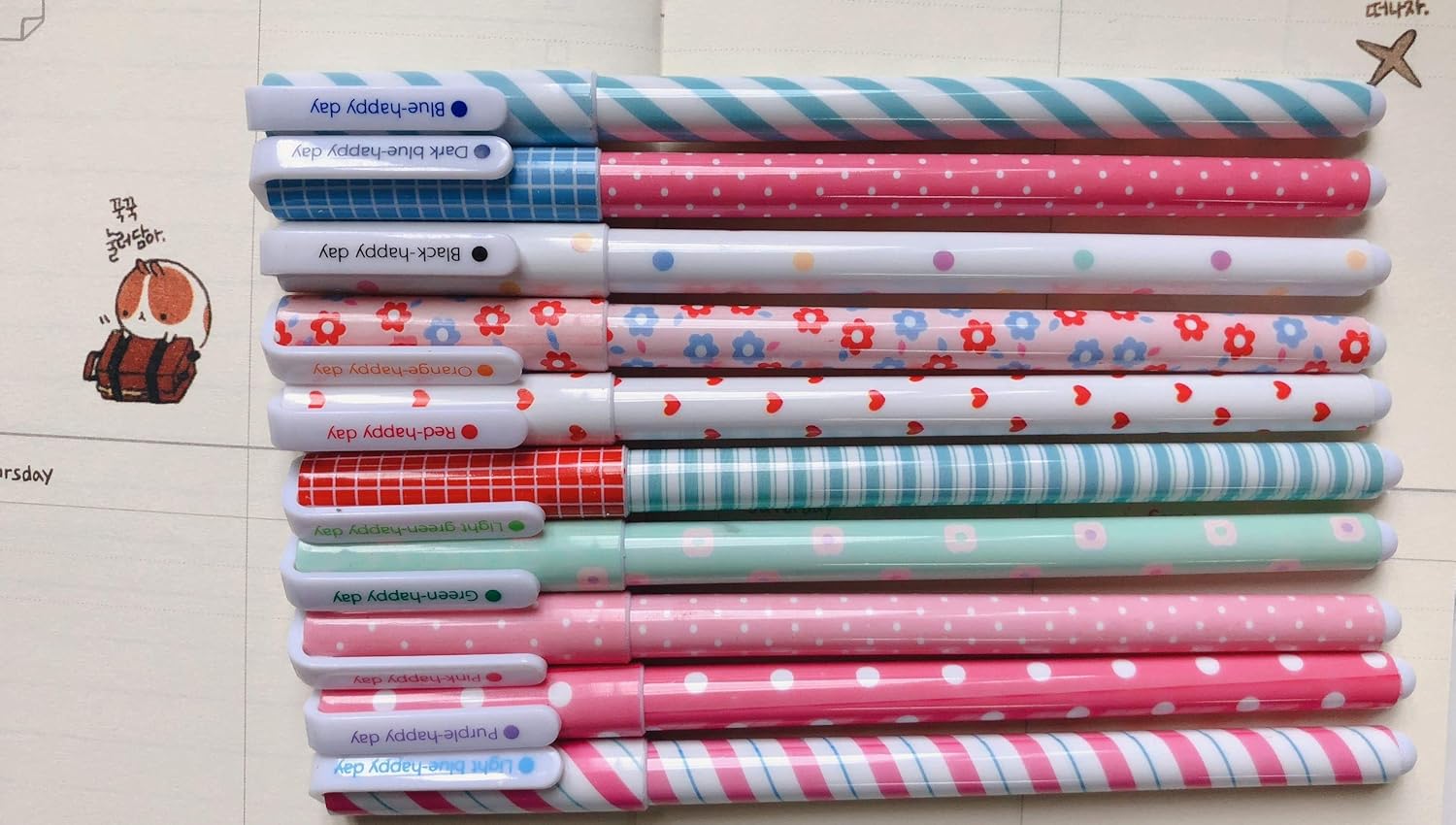 Amazon Li Hi ゲルインクペン カラフルローラーボールペン かわいい韓国漫画ピンペン かわいい文房具 子供 女の子 子供 学生 ティーン用 10色 カラースタイル ジェルインクボールペン 文房具 オフィス用品