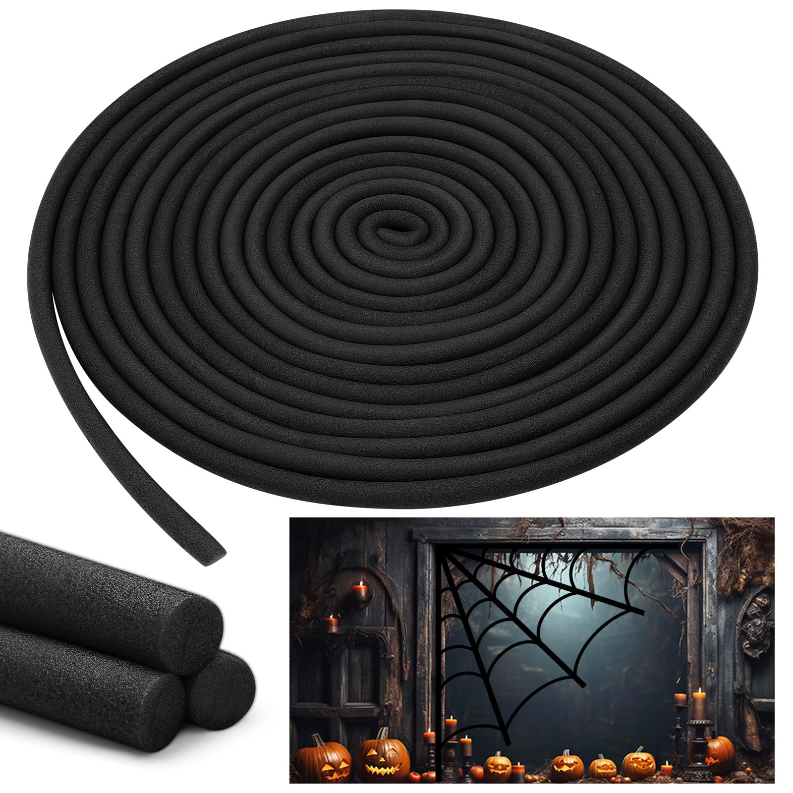 Photo 1 of Frienda Foam Noodle Rope 40 ft 5/8 Inch Pool Noodles Tube Craft Versatile Foam Rod Rope Cylinder for Modeling, DIY Arts and Crafts Supplies(Black)