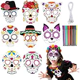 HOWAF 24PCS Day of The Dead Masks Craft Kit, Dia De Los Muertos Sugar Skull Mask Color Your Own Skull Masks for Mexican Day of The Dead Halloween Party Craft Activity
