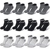 JaGely 12 Pair Men's Cotton Toe Socks Finger Ankle Running Socks Lightweight Breathable No Show Crew Athletic Socks for Run, Dark Grey, Light Grey, Black, Size 7-10