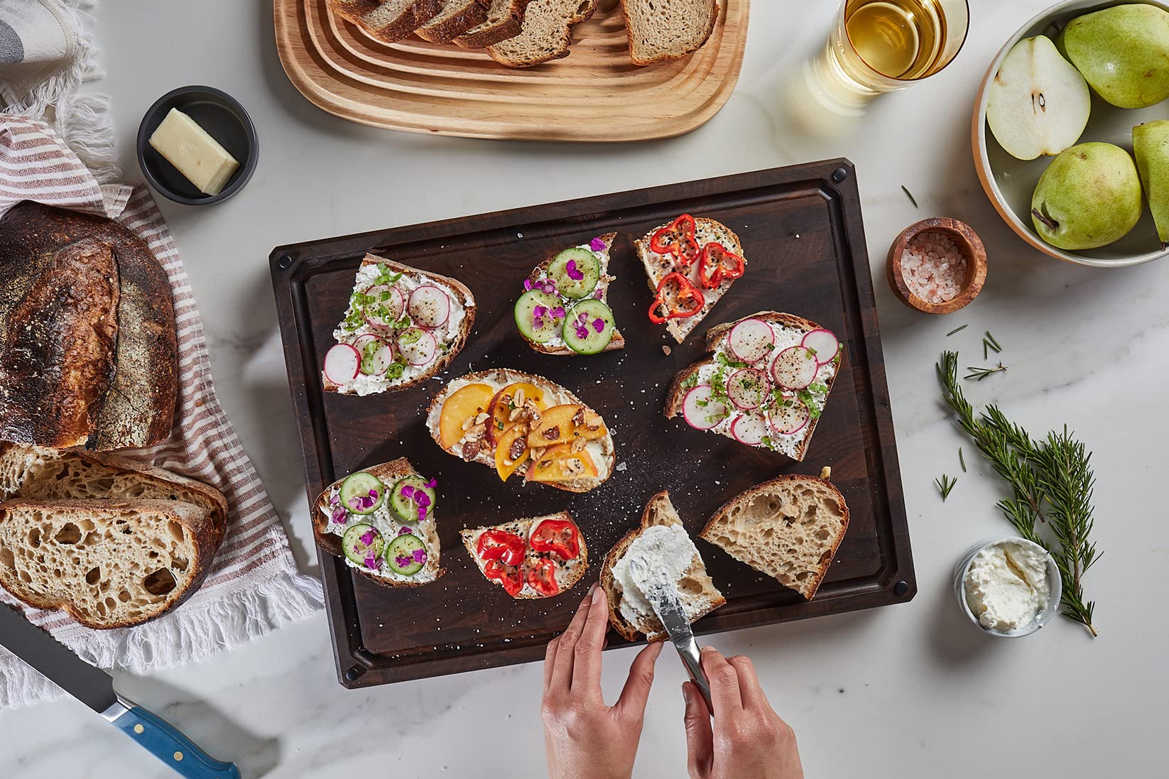 Sonder Los Angeles Alfred Cutting Board Made in USA | Black Walnut End Grain Cutting Board with Non-Slip Feet, Juice Groove, Sorting Compartments | Gift Box Included | 17x13x1.5 in