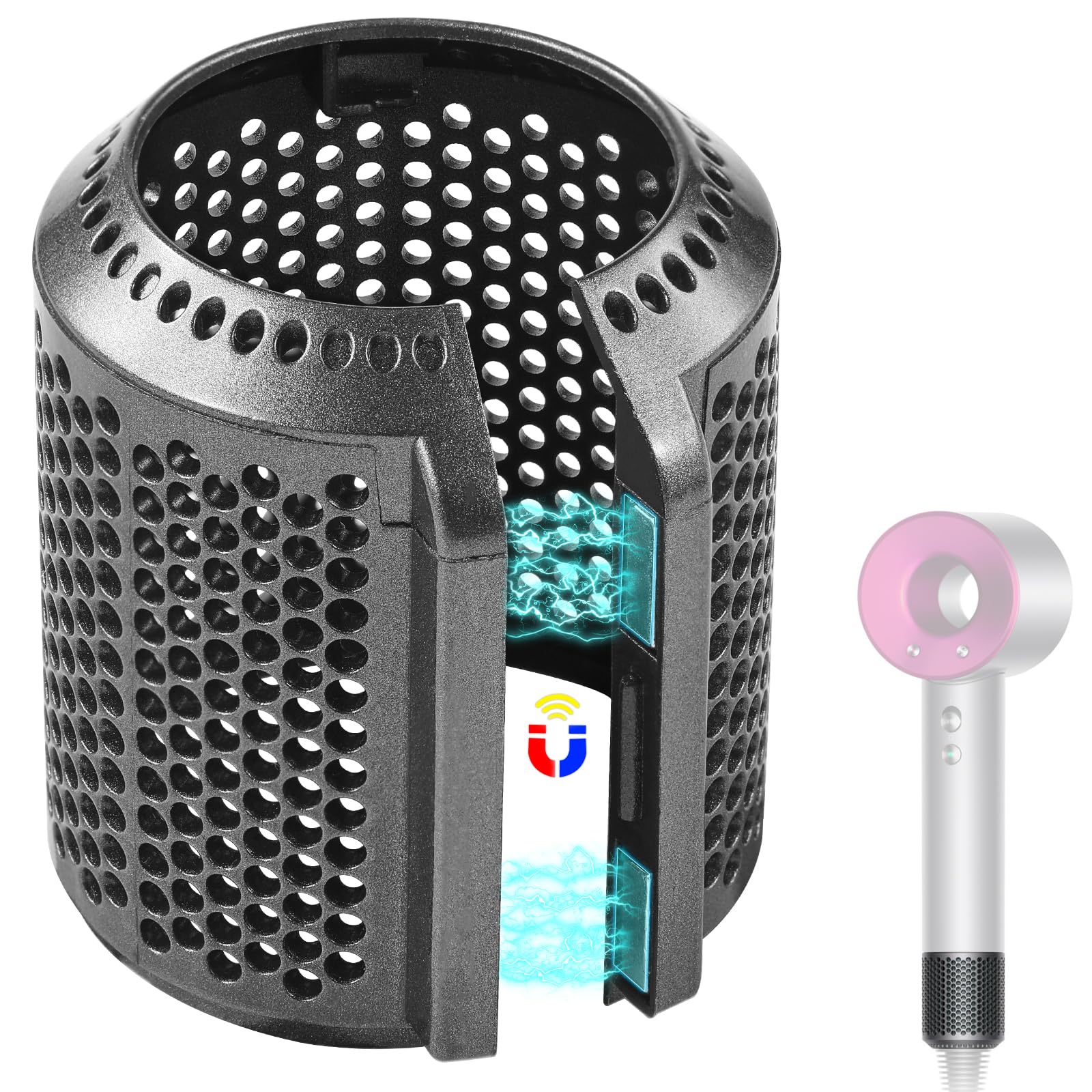 Photo 1 of Magnetic Hair Dryer Filter Compatible with Dyson Supersonic HD01 HD03 HD08 HD15 Hair Dryer Attachment, Hair Dryer Outer Filter Spare Parts with Brush (Metallic Gray)