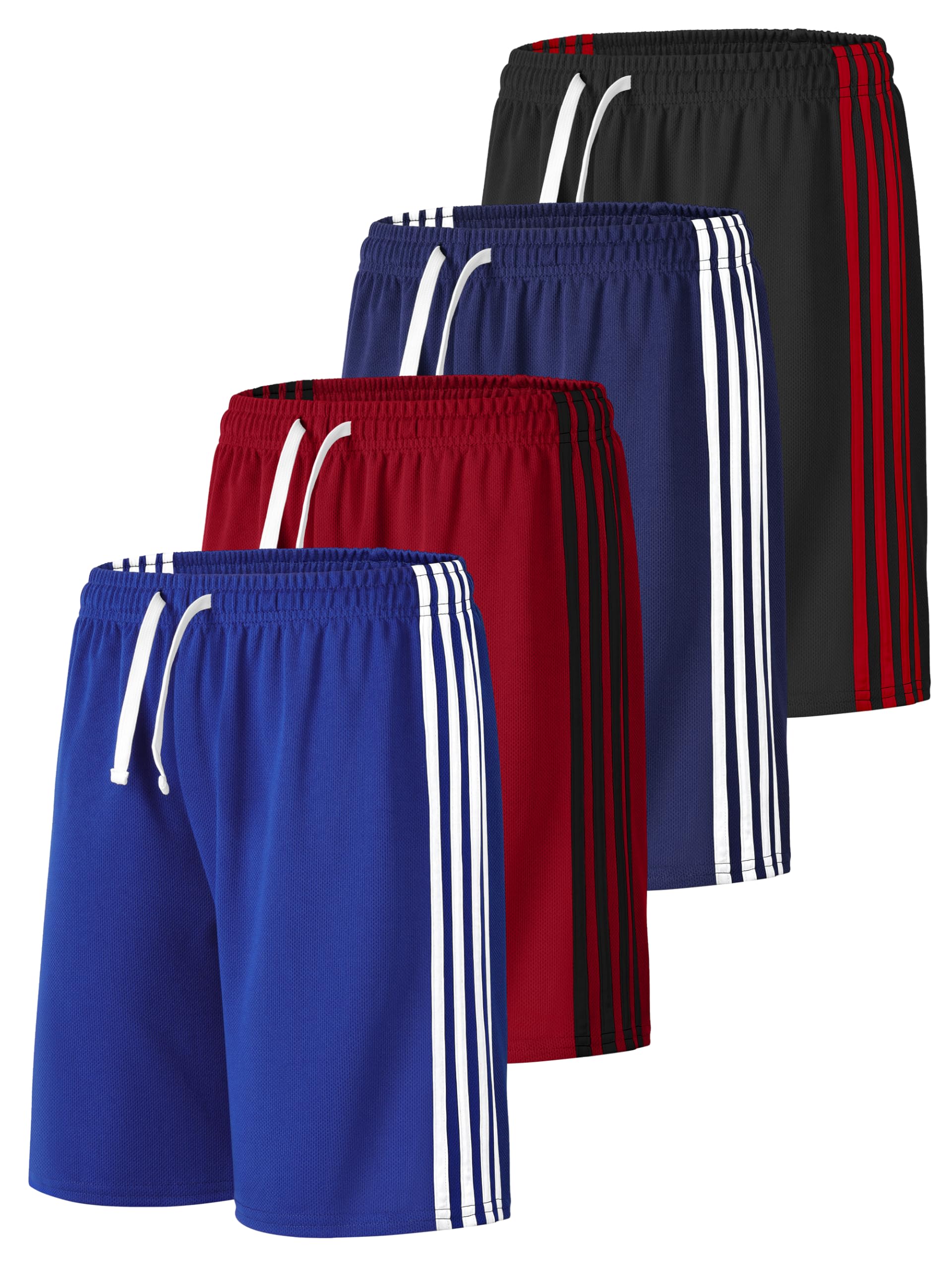 Resinta 4 Pack Boys Shorts Boys Athletic Basketball Shorts Kids Mesh Quick Dry Active Sports Gym Soccer Shorts for Summer Image