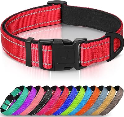 Joytale Reflective Dog Collar XL Red Neoprene Padded Nylon Adjustable