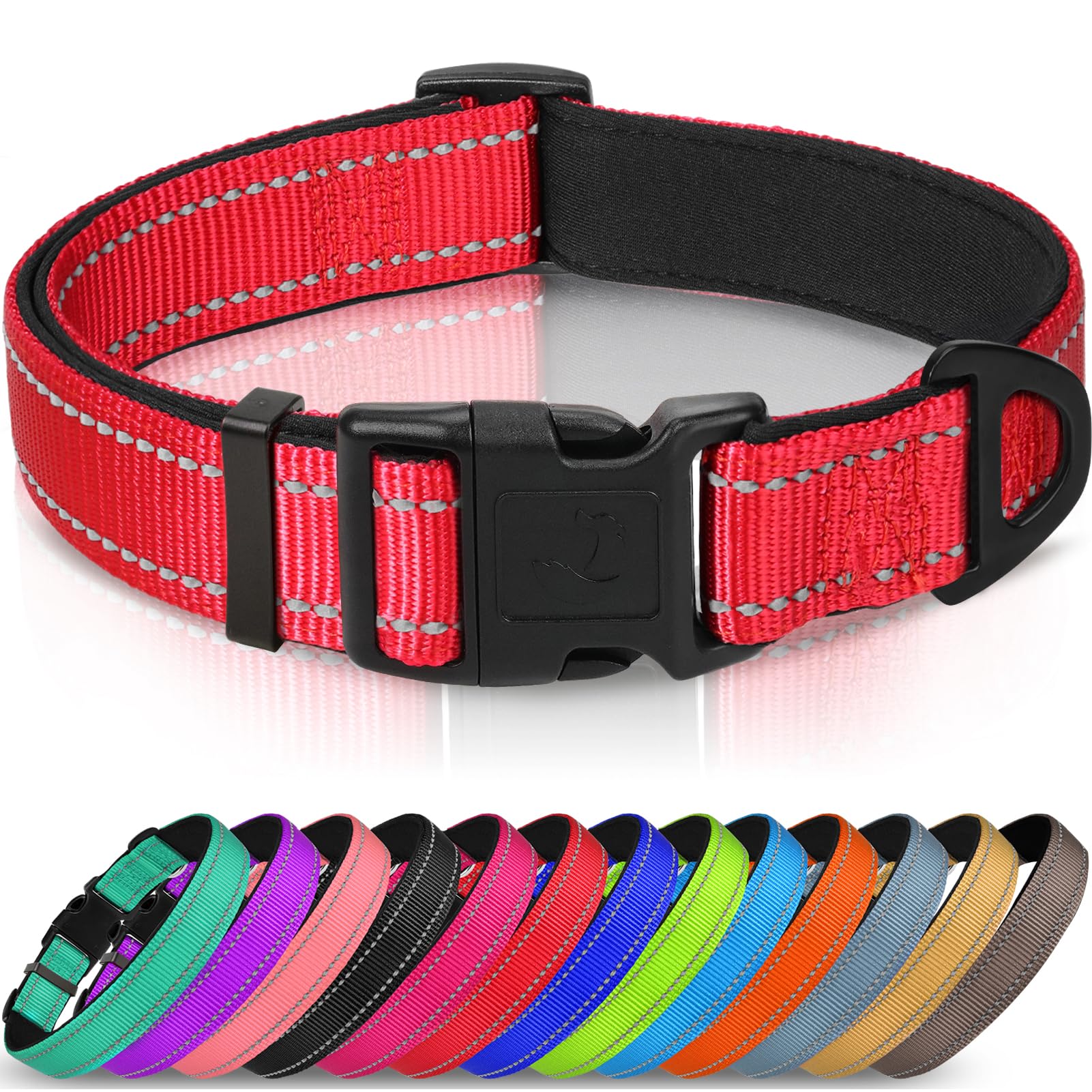 Joytale Reflective Dog Collar, Soft Neoprene Padded Breathable Nylon Pet Collar Adjustable for Small Dogs, S, Red — image 1
