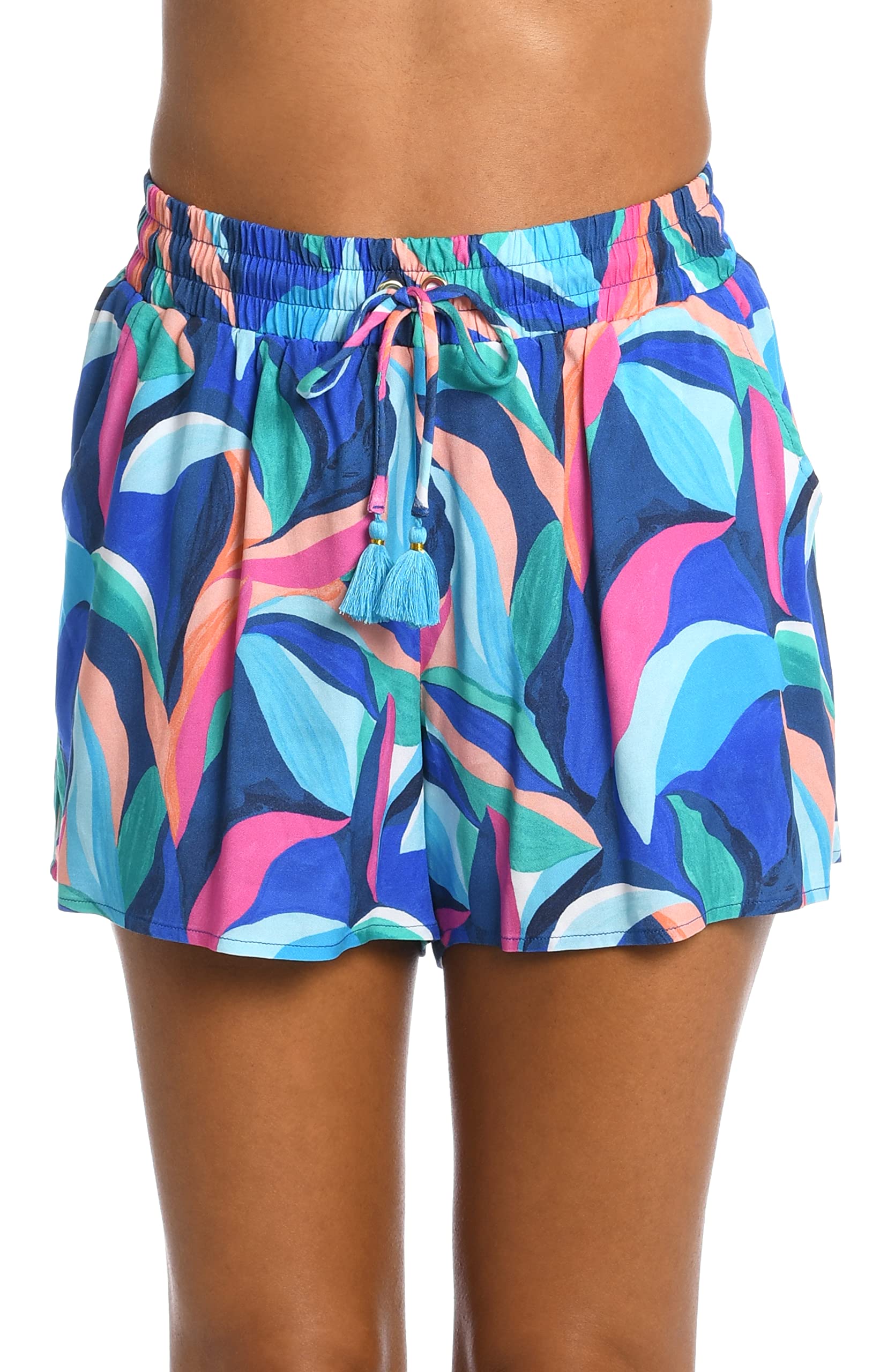 La Blanca Women’s Beach Short Swimsuit Cover Up, Multi//Painted Leaves, XL