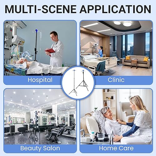 Portable IV Pole Stand For Travel - Adjustable Height With 4 Hooks & Stable Base For Home Care, Hospital Use