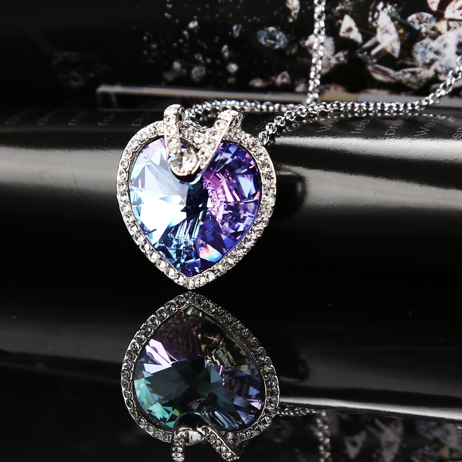 Mothers Day Gift Pealrich Fashion Silver Mystic Heart Shaped Love Pendant Necklace for Women with Swarovski Crystal Elements 18\