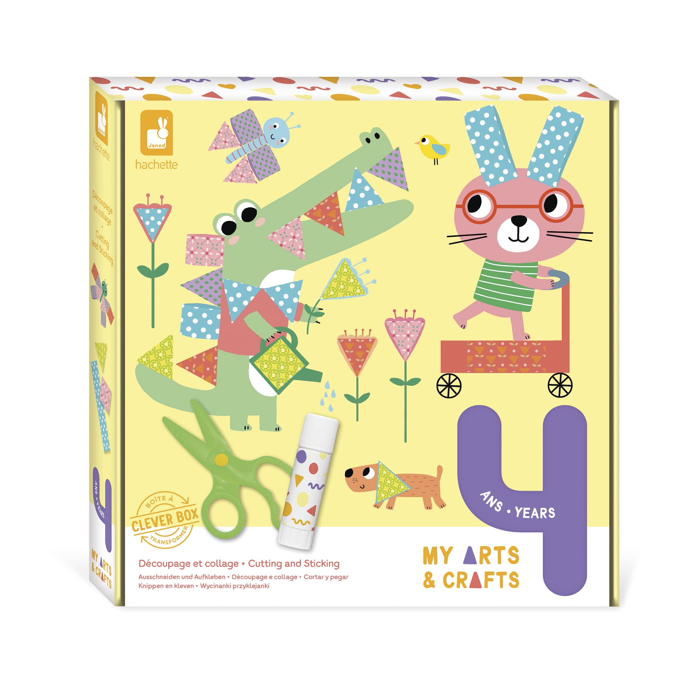 Janod - My Arts and Crafts - 4 Years and up - Decoupage and Gluing Kit - 4 Pictures - Children’s Arts and Crafts Kit - Mastering Fine Motor Skills and Concentration - J07743