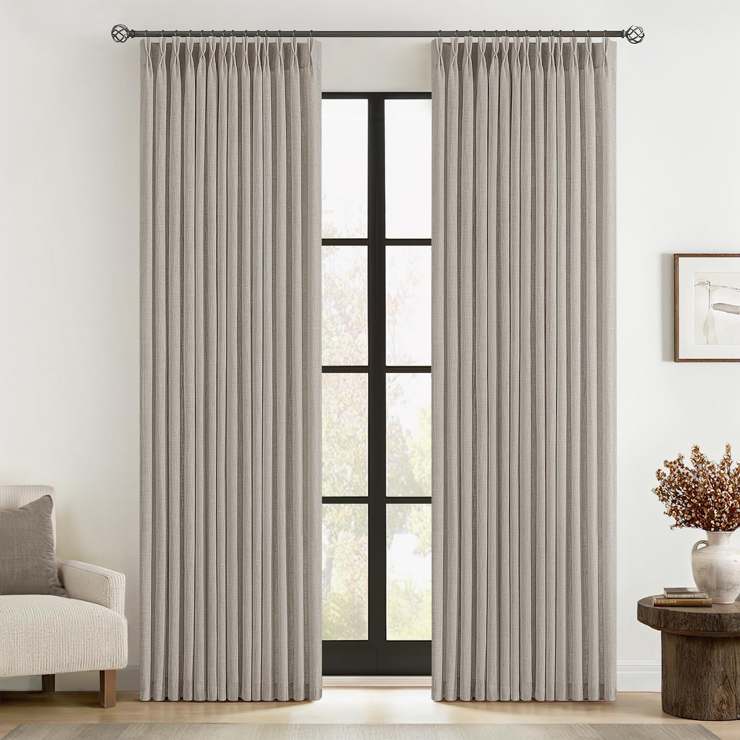 Photo 1 of ** only 1**
MIULEE Pinch Pleated Thick Linen Curtains 96 Inches Long 2 Panels for Living Room Bedroom, Memory Trained Pleat Drapes Light Filtering Taupe Semi Sheer Window Curtains Hooks Rings Back Tab