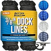 Dock Lines for Boats 3/8" x 15ft, 2 Pack Double Braided Nylon Boat Rope with 12" Loop, Marine Grade Mooring Line for Docking, Black - Better Boat