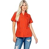 Mojito Collection Women's Cotton Blend Classic Short Sleeve 4-Pocket Guayabera