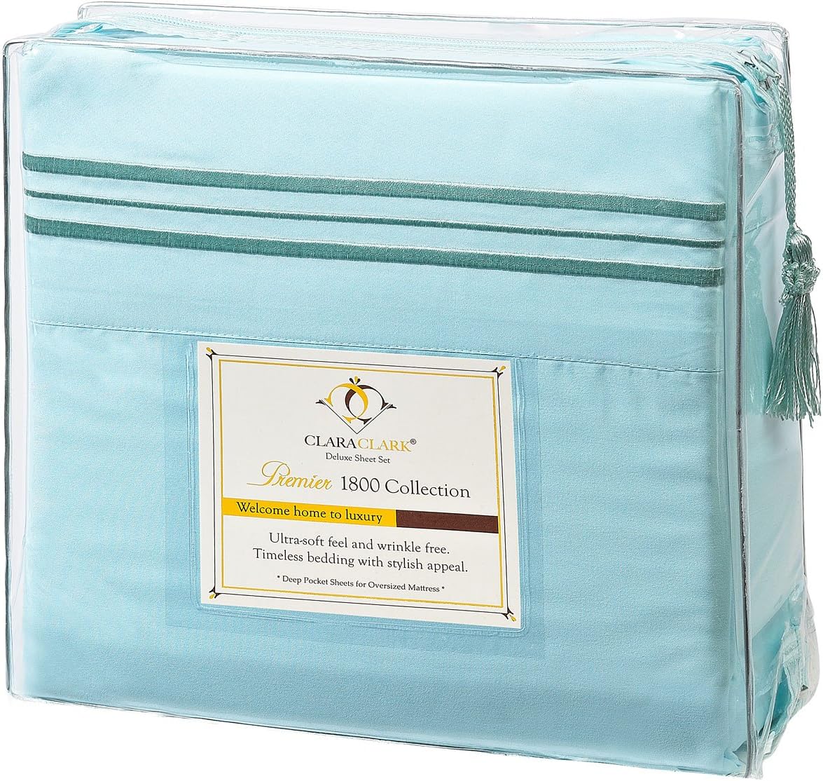 Clara Clark 4 Piece 1800 Series Premier Sheet Set, Queen, Light Blue