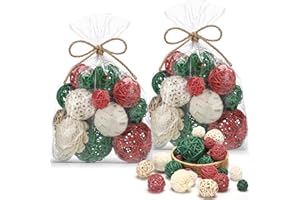 Riceshoot 2 Pack Decorative Balls Potpourri Bowl Filler Decor Natural Vase Bowl Filler Assorted Spherical Rattan Twigs Wicker Balls Cotton for Home Decor Filler Centerpiece(Red, Green, White)