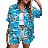 FRYAID Merry Xmas Shirt Hawaiian Shirts Women Funny Santa Claus Ugly Graphic Tee Summer Holiday Beach Blouses Button Up Tops