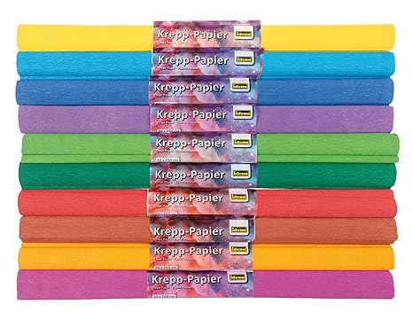 Idena 10122907 - Krepppapier, je ca. 50 x 250 cm, 10 Rollen, farben sortiert