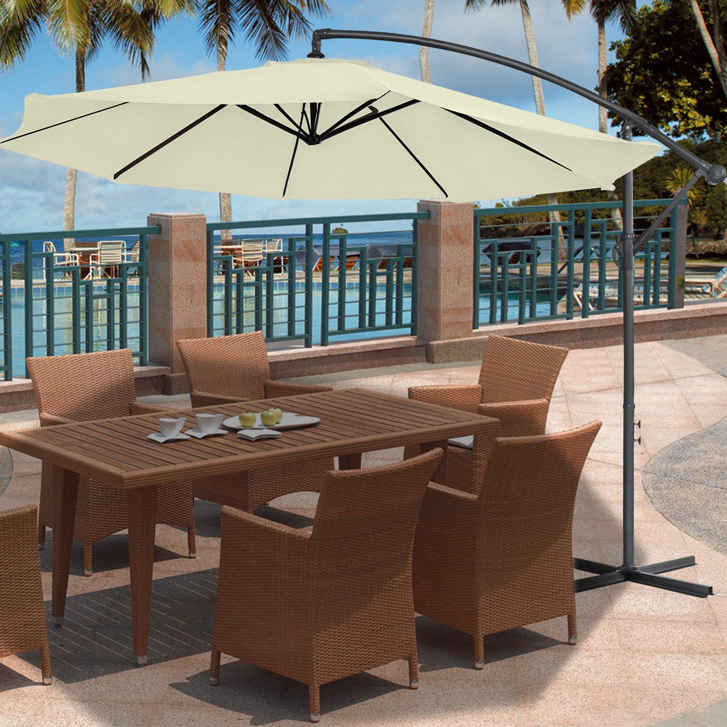 Lars360 Garden Parasol Cantilever Umbrella Sun Shade Patio Umbrella Banana Umbrella With Crank Aluminium O350cm Beige Uv40 Waterproof Buy Online In Colombia At Desertcart