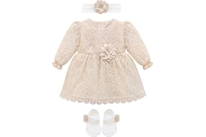 Lilax Baby Girls' Lace Floral Embroidered Dress with Matching Shoes Christening Baptism Dress