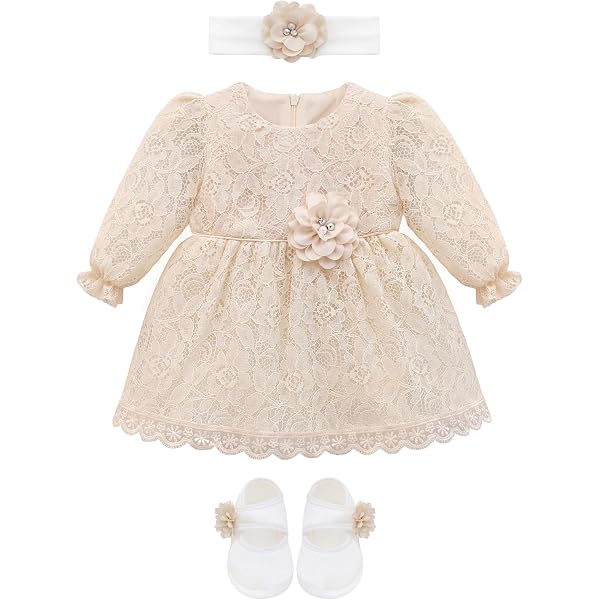 Amazon.com: Newborn Baby Girl Lace Dress Set, 4 Pieces Outfit for Special  Occasions (US, Age, 0 Months, Gold, Ivory (with Gift Box)): Clothing, Shoes  & Jewelry