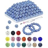 120PCS FIVEIZERO Rhinestone Beads for Jewelry Making, 10mm Light Sky Blue Shiny Round Sparkle Crystal Clay Bead Bulk Sparkly Baseball Necklace Beads for Bracelets and DIY Crafts