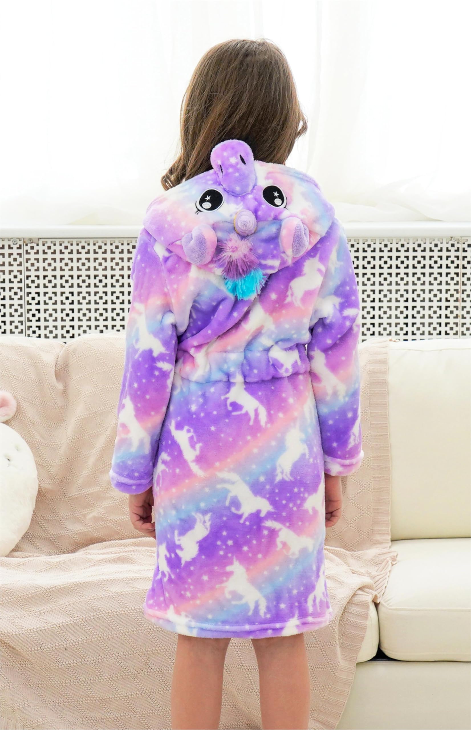 Doctor Unicorn Girls Fleece Hooded Robe Toddler Warm Fuzzy Bathrobe