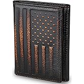 DK86 USA Flag Trifold Wallets for Men American Flag Wallet Full Grain Leather with Hand Burnished Tri-Fold Wallet RFID Blocking