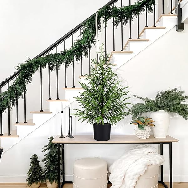 ENVEN NORFOLK PINE CHRISTMAS TREE REAL TOUCH FAUX HOLIDAY TREE WITH POT, REALISTIC INDOOR OUTDOOR DECORATION FOR ENTRYWAY, LIVING ROOM, OFFICE, APARTMENT (3FT-1PACK)