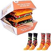 POPCRAZE 2 Pairs Hamburger Socks in a Box – Funny Novelty Food Socks, One Size Fits Most, Fun Gag Valentine Gift Idea, Crazy Funky Burger Sock, Unique Silly Fast Food Sock Gifts.Food-Themed Gift Idea