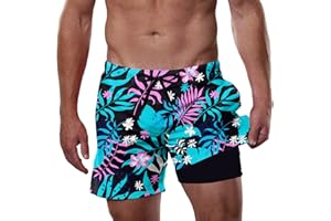 Cozople Mens Swim Trunks with Compression Liner 5.5" Inseam Quick Dry Bathing Suit Lightweight Swimming Shorts