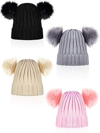 winter hat with fur ball on top