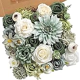 YYHUAWU Artificial Flowers Combo Set Fake Flower Leaf Box with Stems for DIY Wedding Bouquets Centerpieces Arrangements Baby Shower Party Home Decorations (Tiffany Blue & Forest Green)