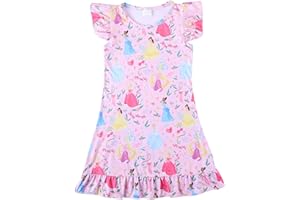 ZoiKom Toddler Kids Girls Princess Night Dress Cartoon Pink Flutter Sleeve Dresses 2-8Y