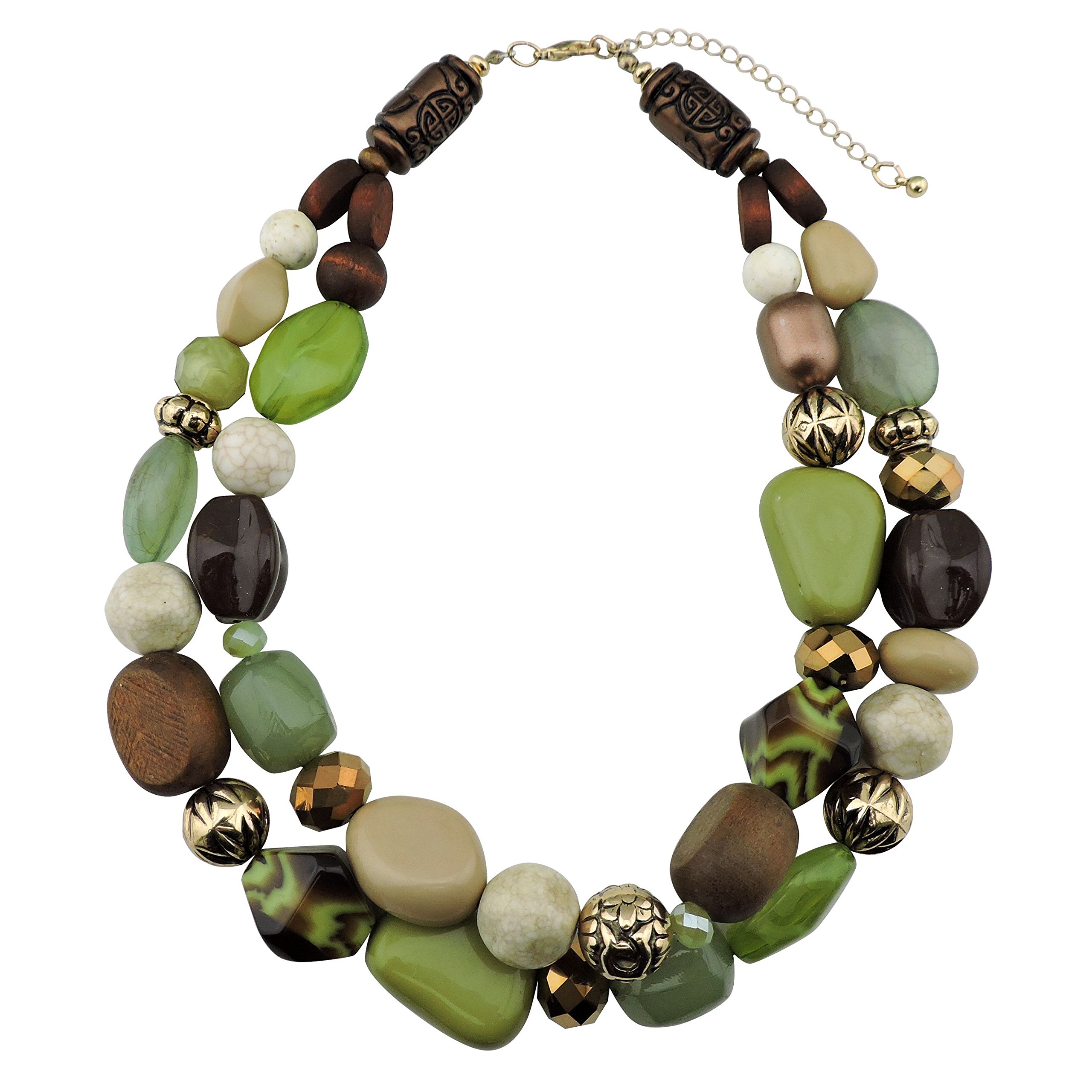 Bocar 2 Layer Statement Chunky Beaded Fashion Necklace for Women Gifts (NK-10384) (olive)