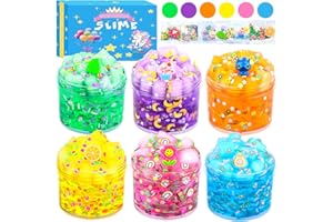 DREUNSTO 6 Pack Jelly Cube Crunchy Slime Kit, with Yellow, Pink, Purple, Green & Blue Clear Crunchy Slime, Super Soft Sludge Toy with Cute Charms, Girls Boys Classroom Reward, Valentine's Day Party Supplies