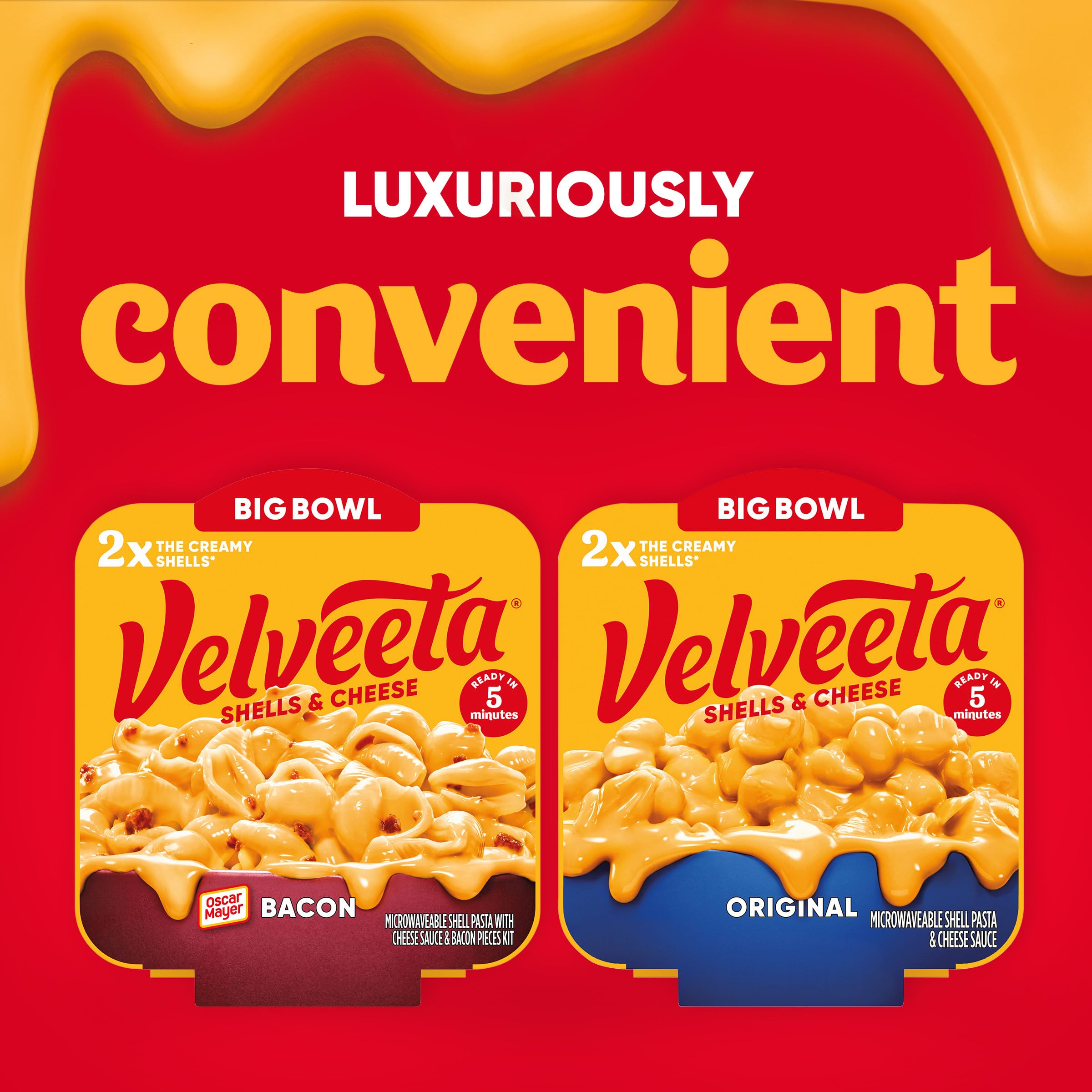 Velveeta Shells & Cheese Original Shell Pasta with 2X the Creamy Shells Big Bowl Microwave Meal, 5 oz Tray