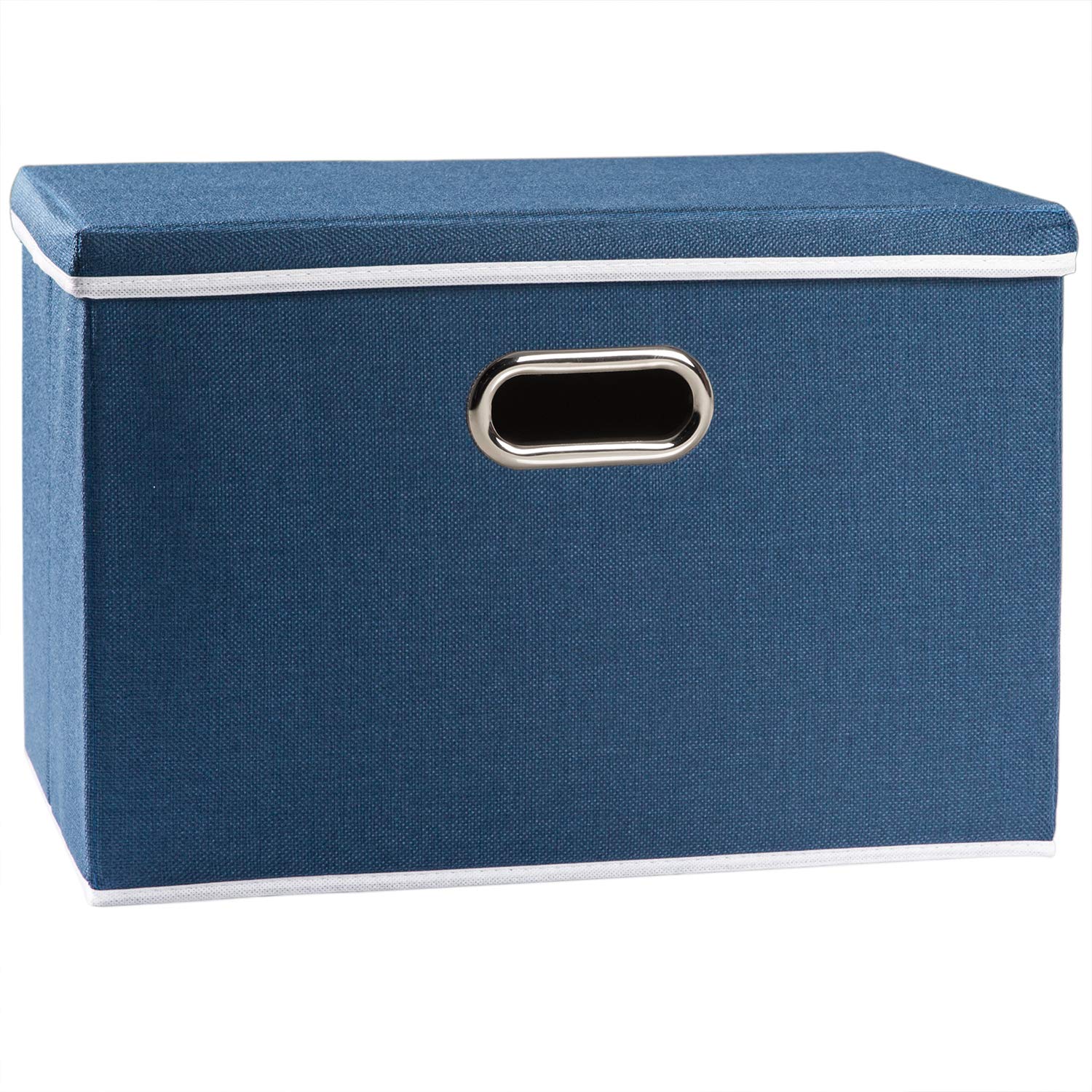 Storage Boxes with Lids Large,Collapsible Linen Fabric Storage Box,Decorative Bins,Really Useful Box,Clothing Storage,Stackable,45x30x30cm,Royal Blue[1-Pack]