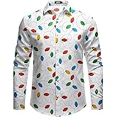 JOGAL Mens Christmas Turkey Thanksgiving Long Sleeve Santa Claus Button Down Shirt for New Year Party