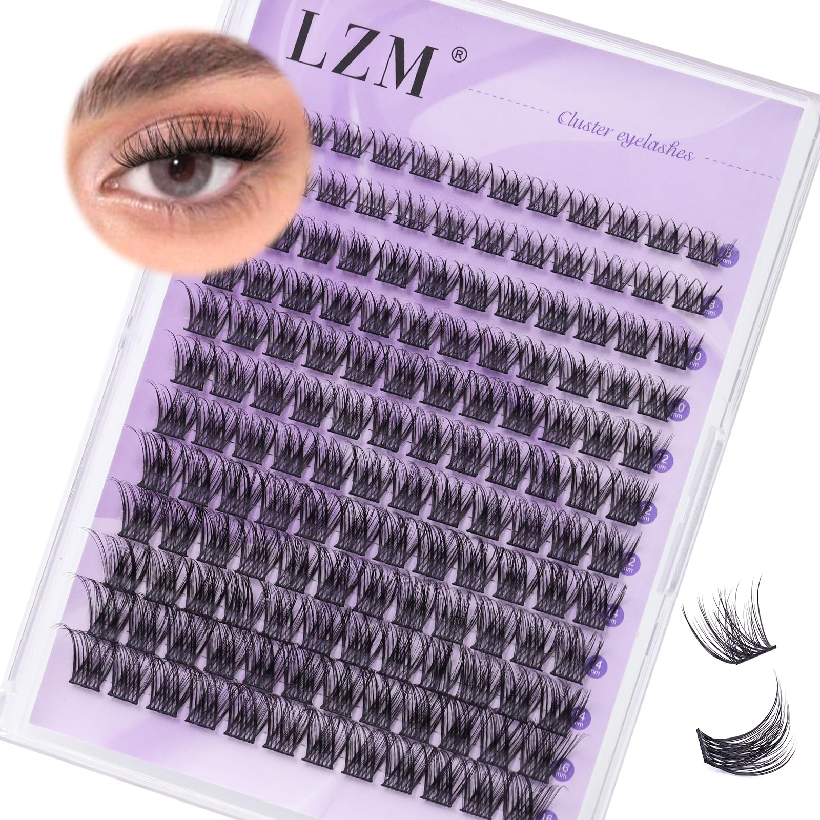 LZM Lash Clusters Individual Eyelashes - 144Pcs 8-16mm D Curl Cluster Lashes Natural Wispy Thin Band (GS49-D-MIX) — image 1