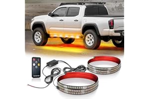 OPT7 2PCS 63" LED Strobe Light Strips - Weatherproof Running Board Emergency Lights with Remote Control, Amber & White Flashing Lights with 31 Warning Modes for Truck Construction Vehicles Pickups