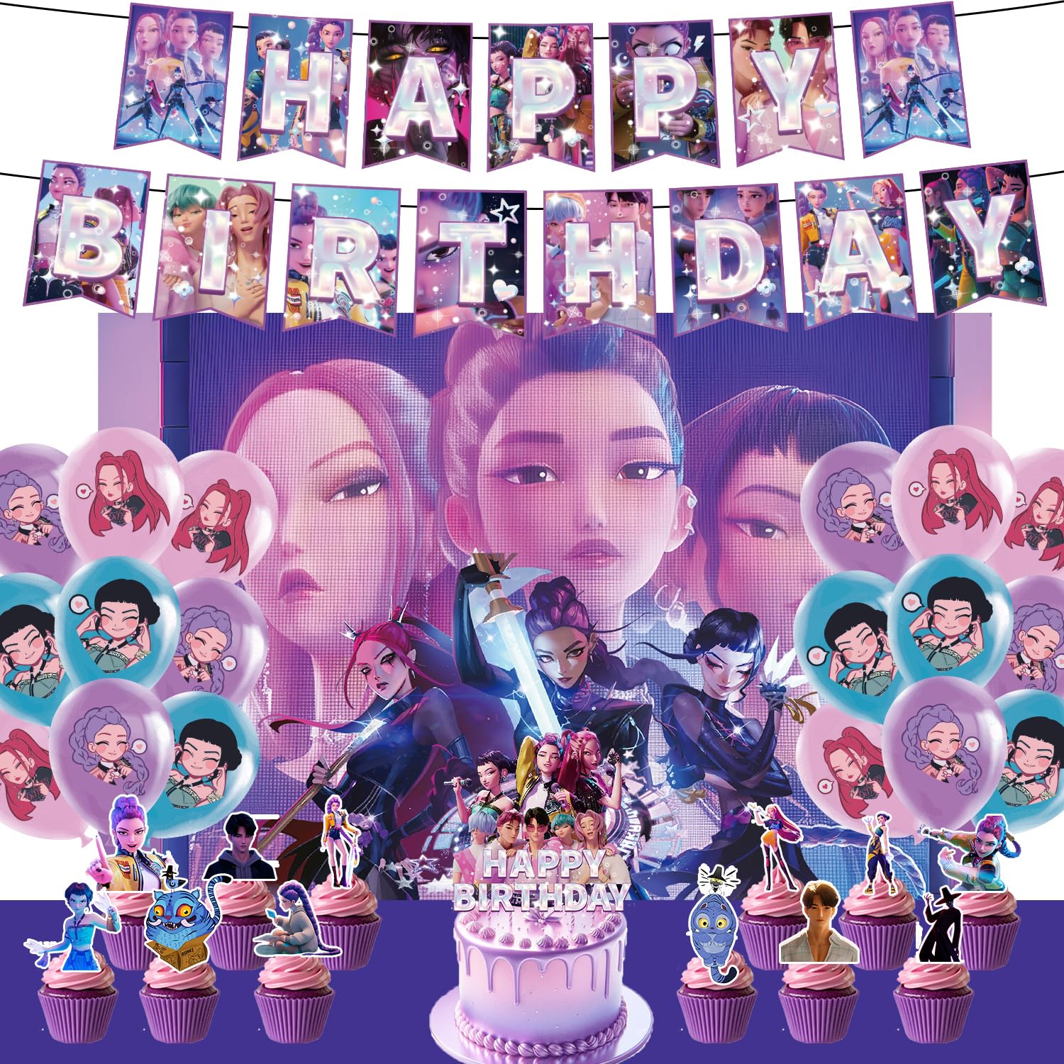 Happy birthday banner supplies decoration letter balloons pink girl's school classroom decoration, fan meeting, birthday party, etc