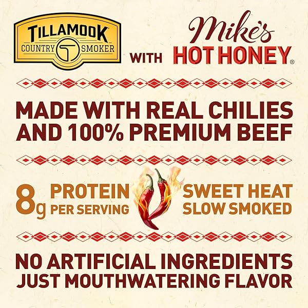 TILLAMOOK COUNTRY SMOKER BEEF SMOKED SAUSAGES, MIKE’S HOT HONEY, 3.6 OUNCE, REAL HARDWOOD SMOKED SAUSAGES, LOW CARB, HIGH PROTEIN, READY TO EAT SWEET & SPICY SNACK