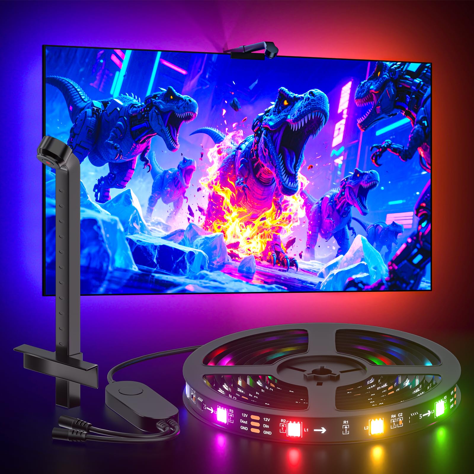 Lumtang Smart TV LED Backlight Color Picking Device, 5M LED Strip Lights for TV 70-85 inch, TV Backlight Sync to Screen& Music, App Control