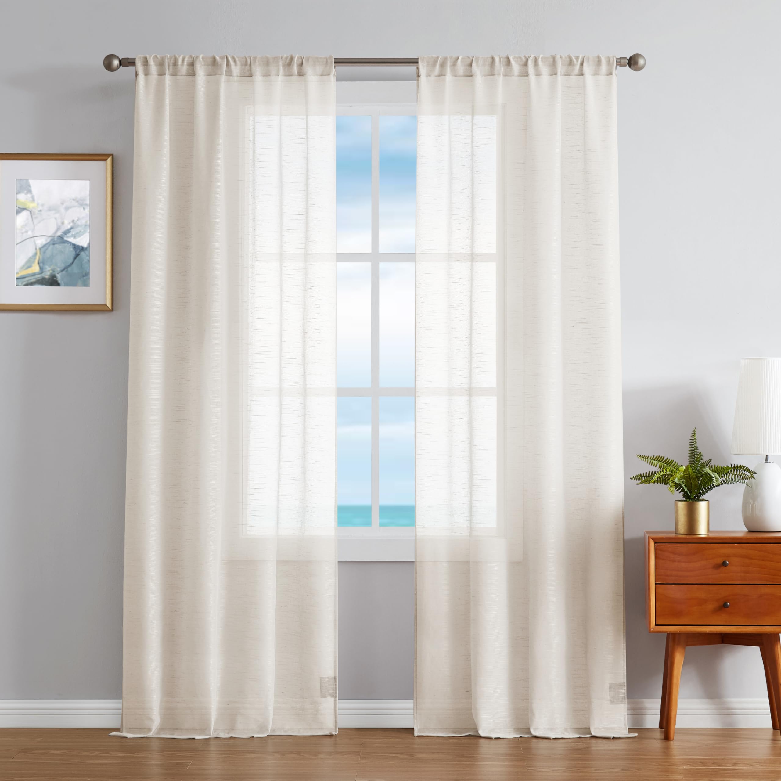 Nautica Classics Window Curtains | Lightweight Drapes | Set of 2 Panels | Sheer, 38" x 84" Pair, Taupe