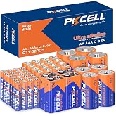 PKCELL 52 Counts Alkaline Battery Variety Pack, Mixed Assorted Battery Set | 16 AA Batteries, 24 AAA Batteries, 4 C Batteries, 4 D Batteries And 4 Counts 9 Volt Batteries