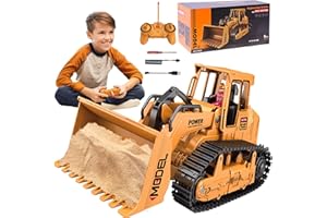 MQDMINI 1/20 Construction Bulldozer Toy - Kids Toy Engineering Digger Truck, Remote Control Hydraulic Toy Car for 6 7 8 9 Year Old Boys Girls, Beginner Car Tractor Vehicle Birthday Gifts for Kids