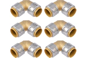 SharkBite Max 1 x 1 in PTC 90 Degree Elbow, Pack of 6, Push-to-Connect Brass Plumbing Fitting, UR260